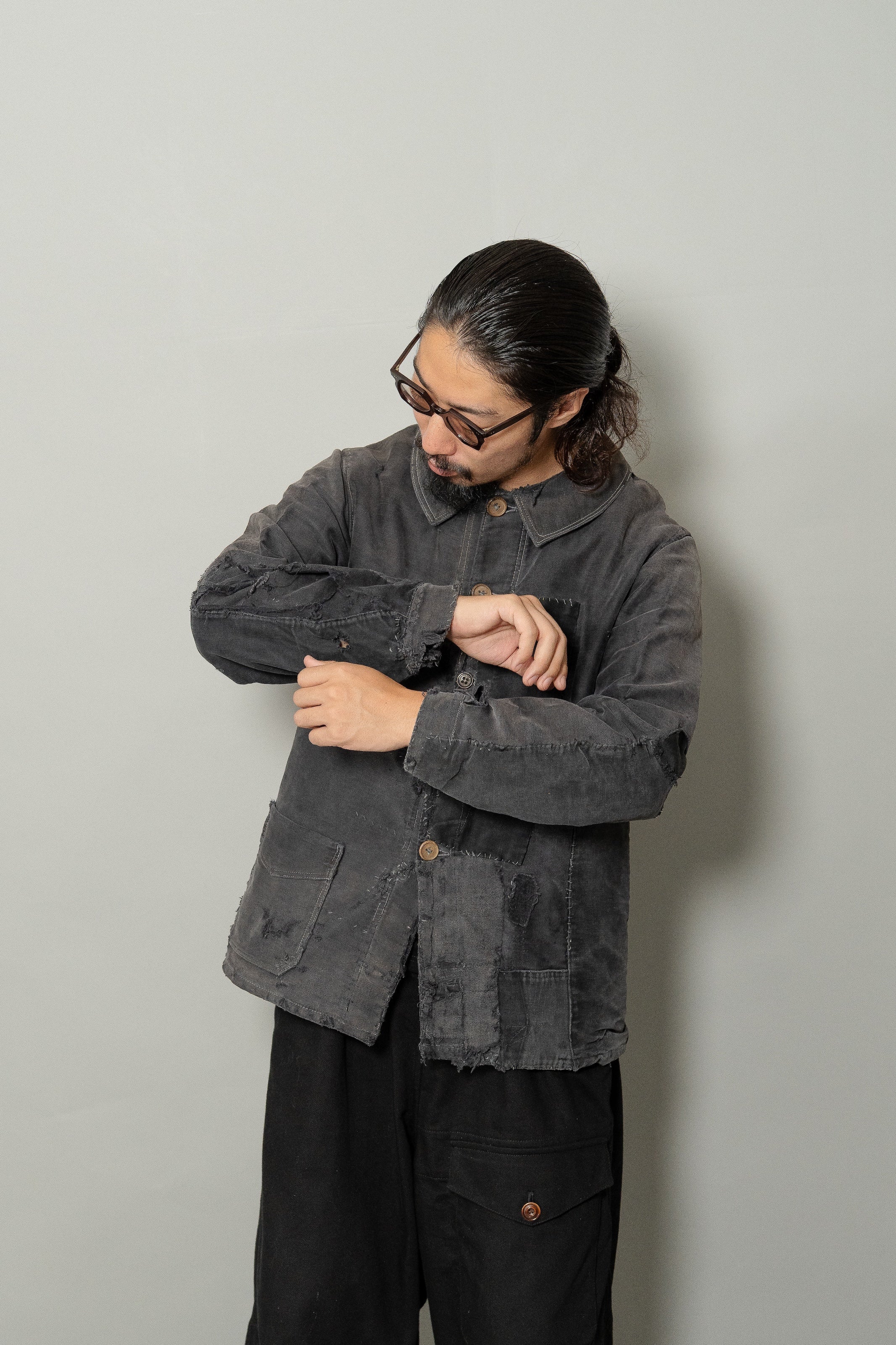 1930's French Vintage TSF Black moleskin work jacket 