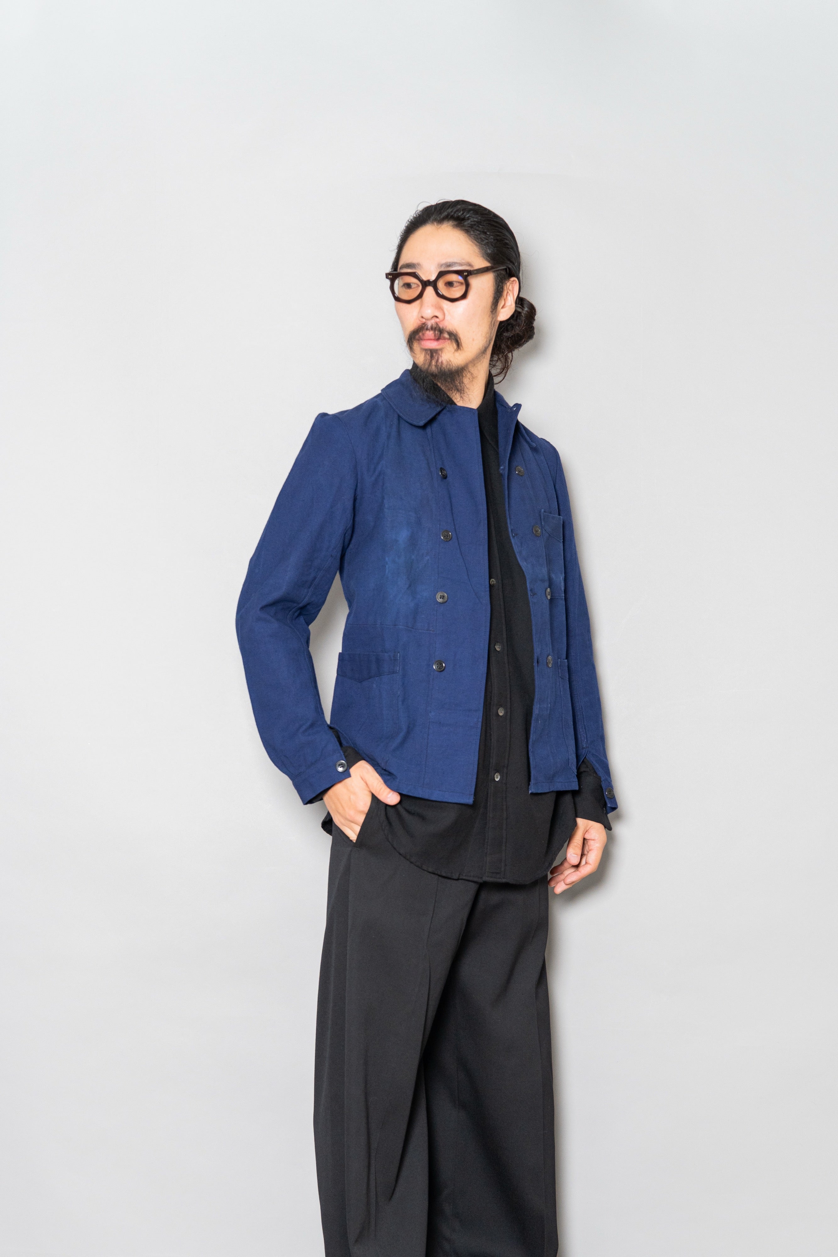 1940S FRENCH VINTAGE INDHIGO METIS DOUBLE BREASTED JACKET 