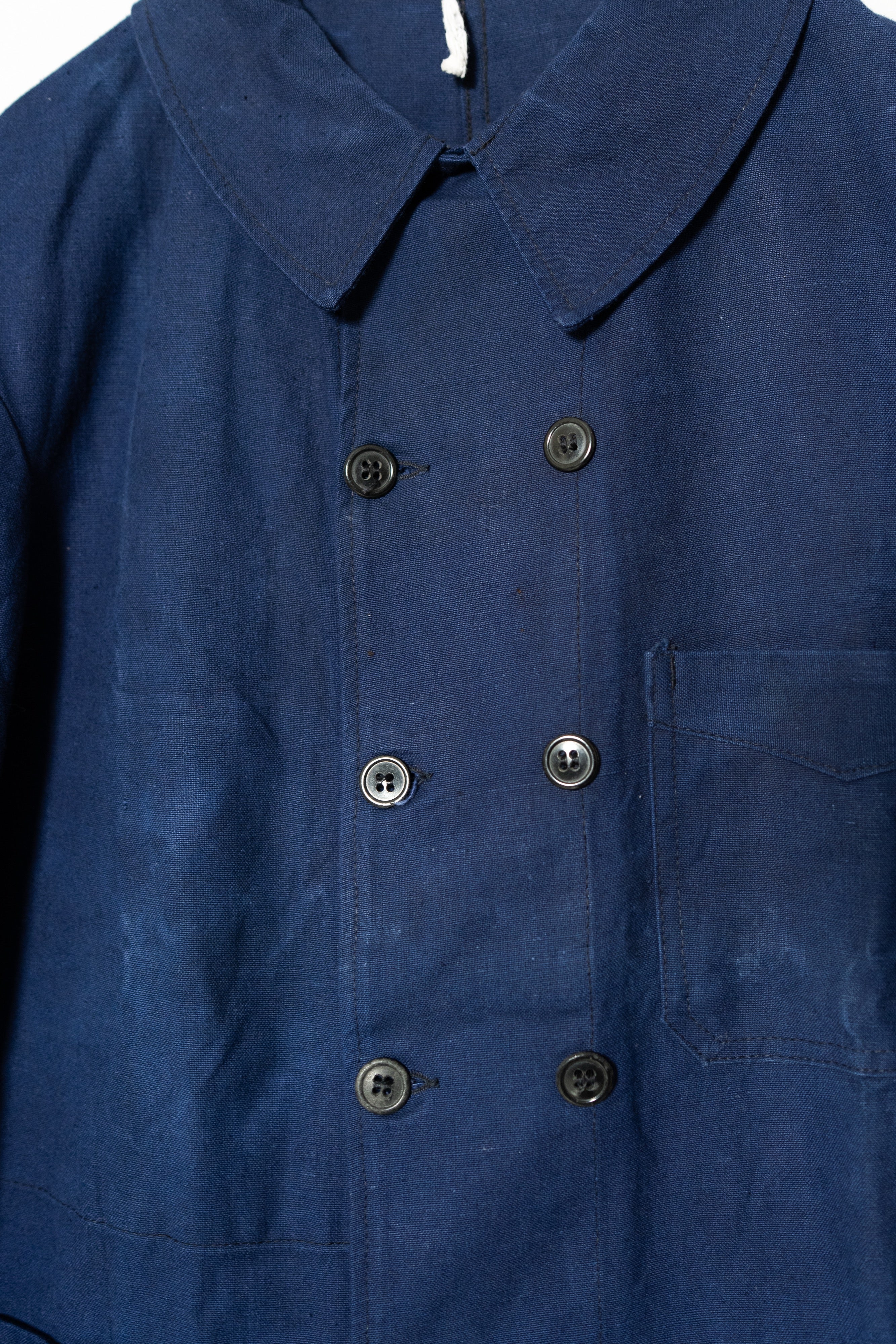 1940S FRENCH VINTAGE INDHIGO METIS DOUBLE BREASTED JACKET 