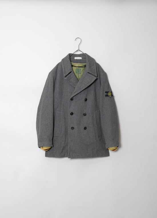 97AW STONE ISLAND Wool Double Breasted Coat With Quilted Liner