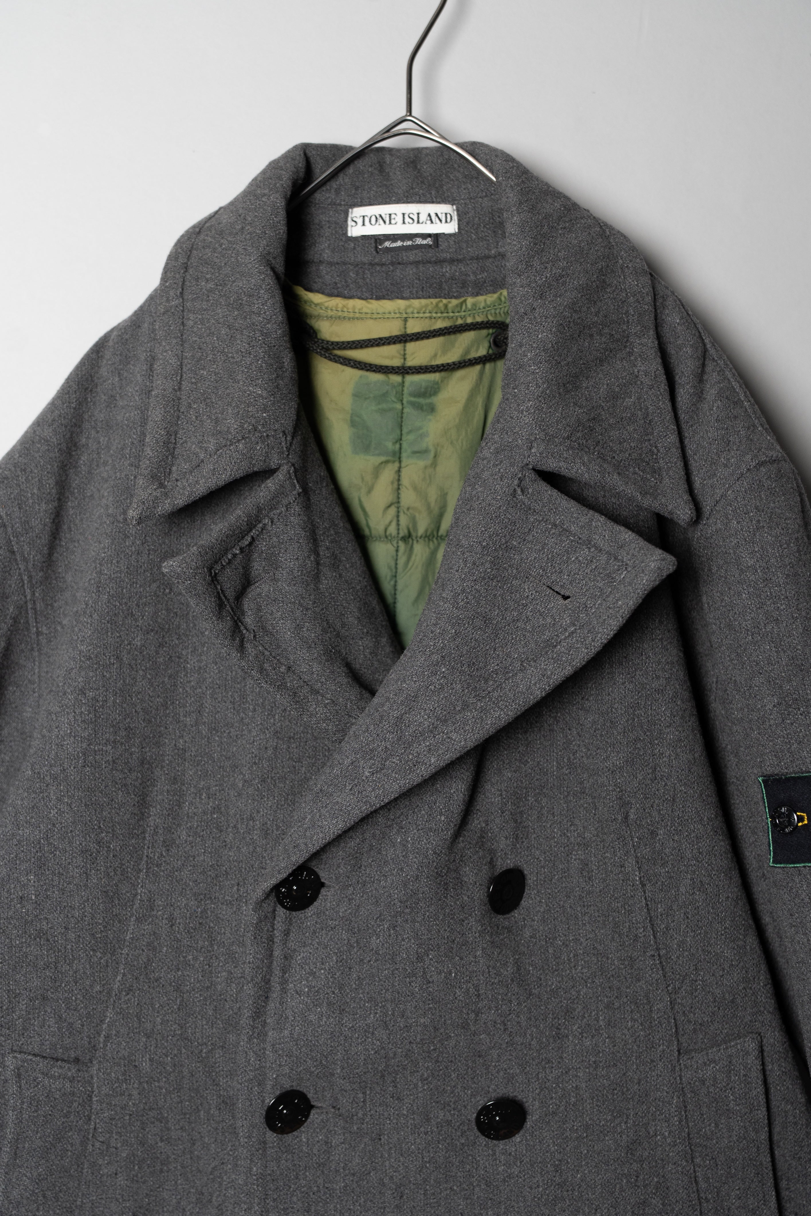 97AW STONE ISLAND Wool Double Breasted Coat With Quilted Liner