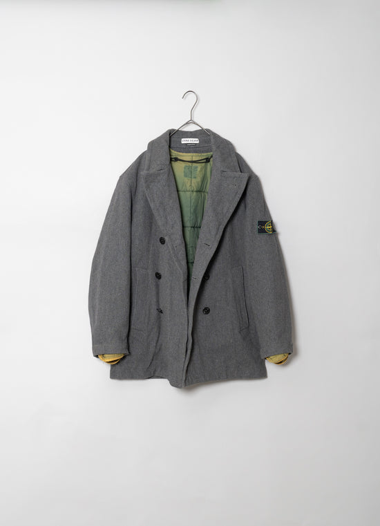 97AW STONE ISLAND Wool Double Breasted Coat With Quilted Liner