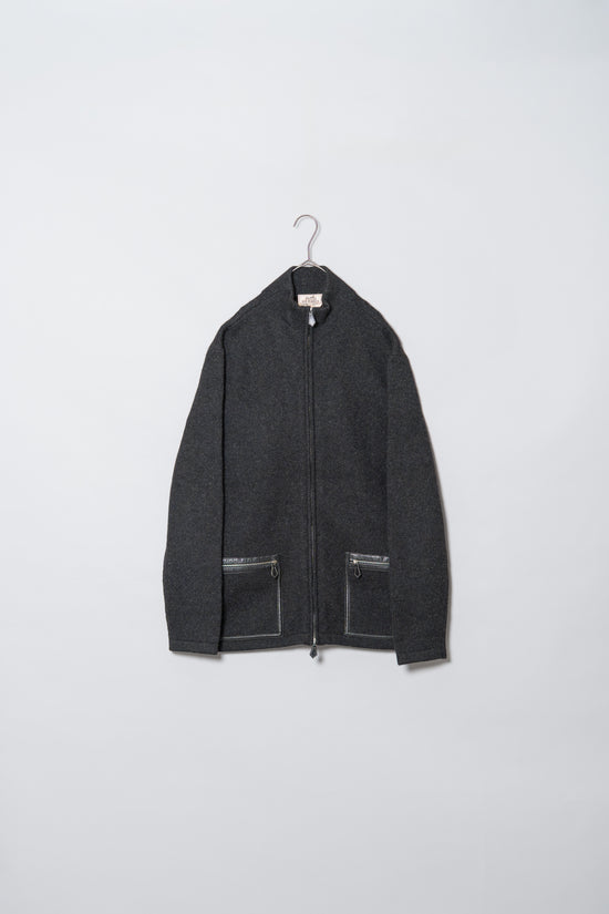 HERMES Leather Trimmed Double Zip Yak Wool Drivers Knit
