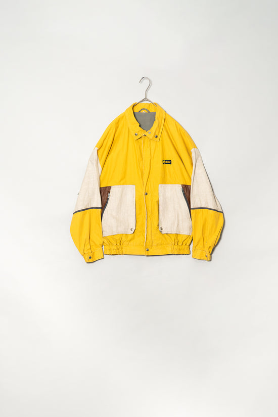 MADE IN ITALY DETACHABLE SLEEVE LINEN AND LEATHER SWITCHING JACKET