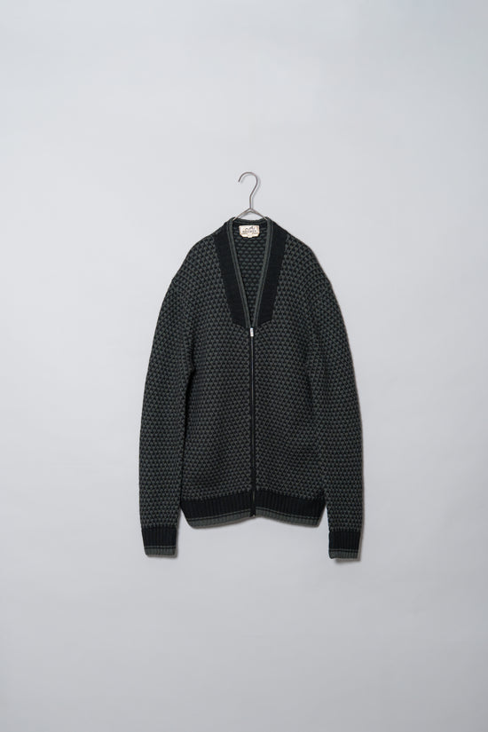HERMES  Houndstooth Check Cashmere Zip Blouson