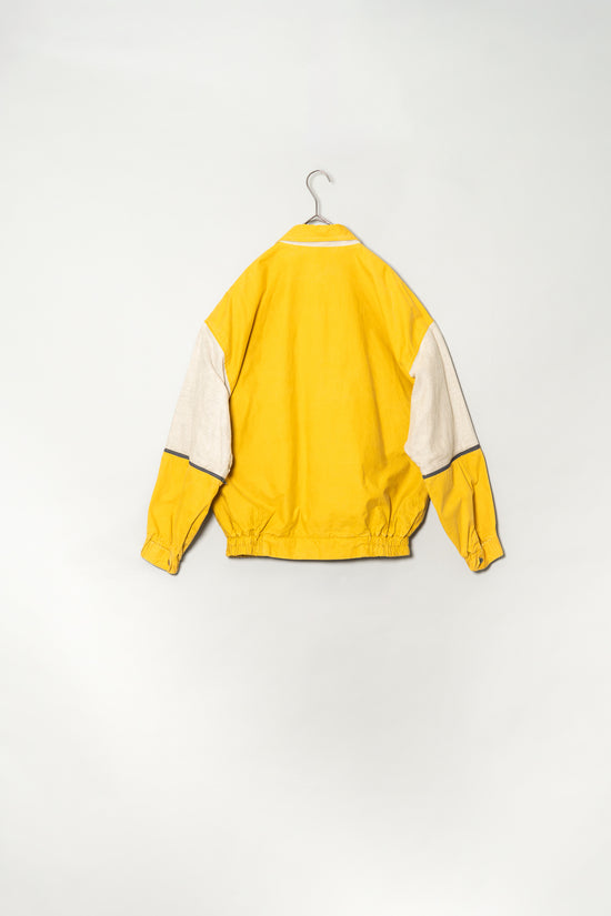 MADE IN ITALY DETACHABLE SLEEVE LINEN AND LEATHER SWITCHING JACKET