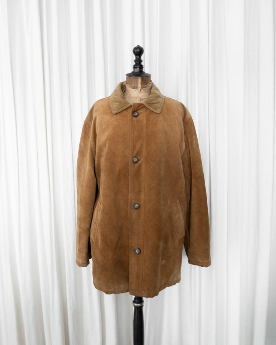 80s Burberrys Leather Car Coat with Corduroy Collar & Wool Nova Check Lining Made in SPAIN