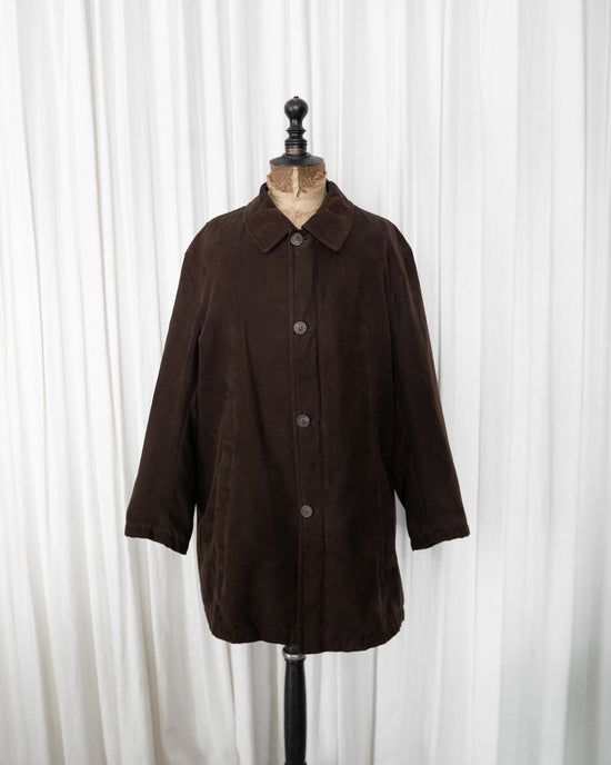 90s allegri  Microfiber Faux Suede Zip & Button Half Coat  Made in ITARY