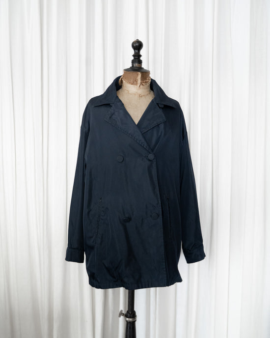 80s PRADA "Light Blue Tag" Double Breasted Tessuto Nylon Short Coat "Design by Miuccia Prada"