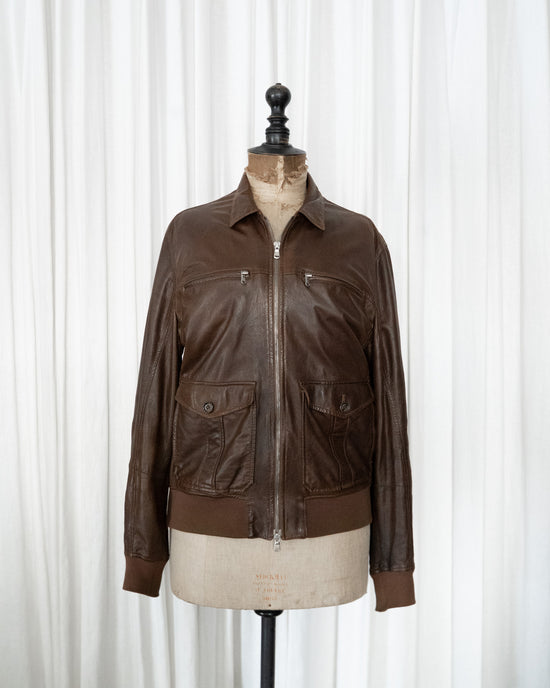 BRUNELLO CUCINELLI A-2 Type Nappa Leather Military Bomber Jacket Made in ITARY