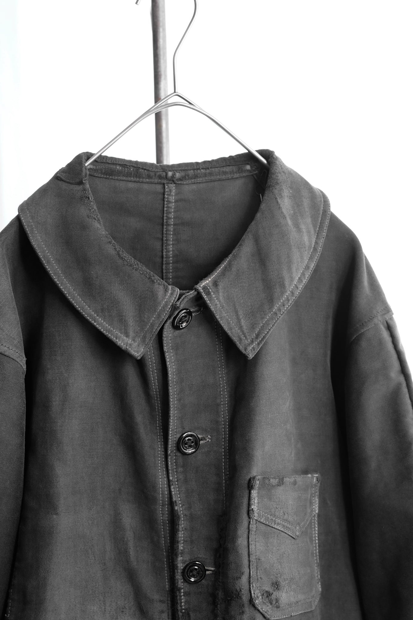 1940’s LE MONT ST MICHEL Beatiful patched Black moleskin work jacket 