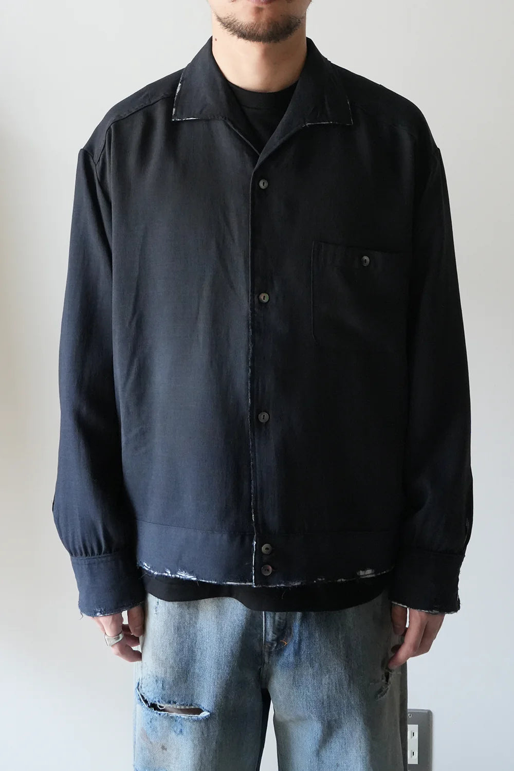 MELANGE SHORT CRASH SHIRT JACKET – Maison ma Manière MELANGE SHORT CRASH SHIRT JACKET – Maison ma Manière