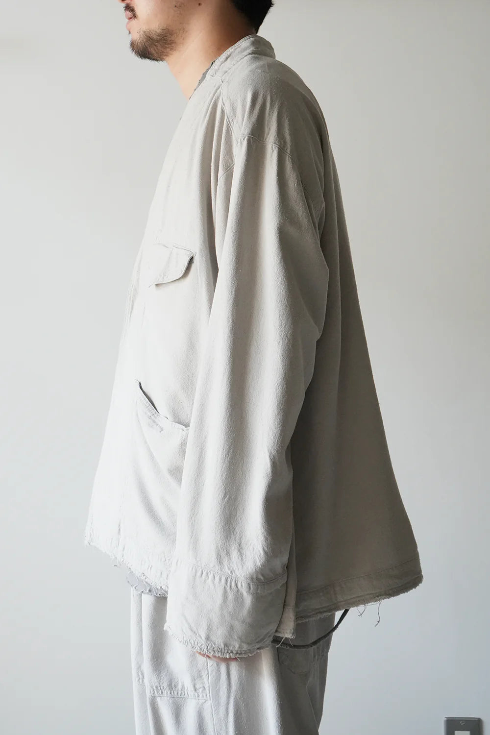 SILK SUEDE COLLARLESS JACKET – Maison ma Manière SILK SUEDE COLLARLESS JACKET – Maison ma Manière