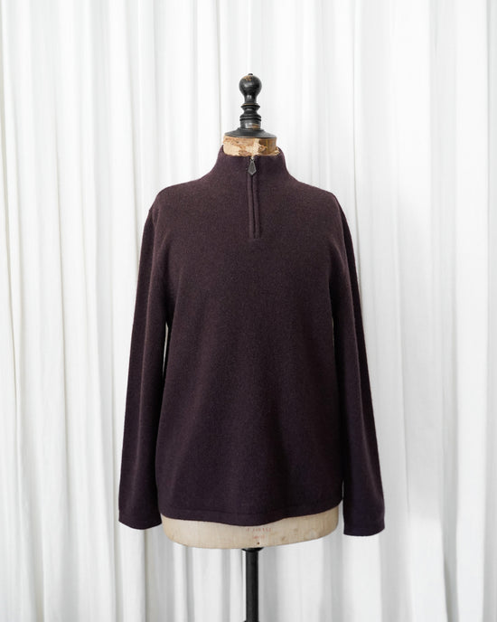 HERMES Made in Italy Yak wool leather trim half zip knit