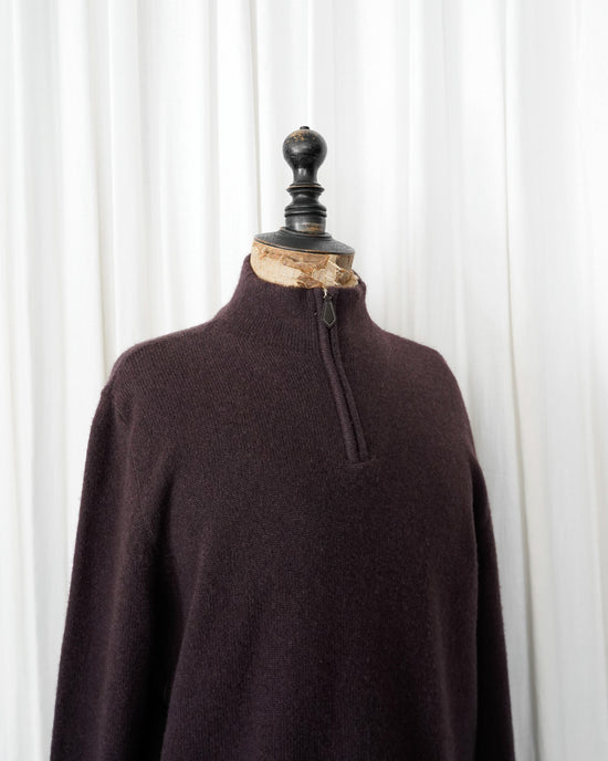 HERMES Made in Italy Yak wool leather trim half zip knit