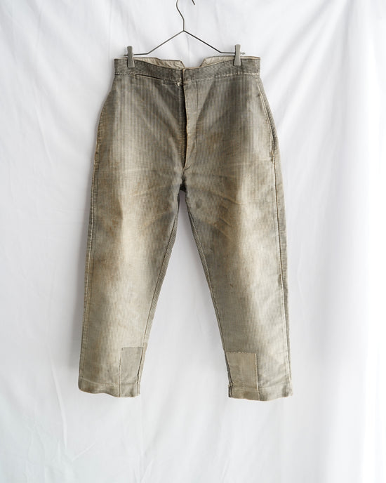 Early 20th century French antique Herringbone stripe printed moleskin trousers