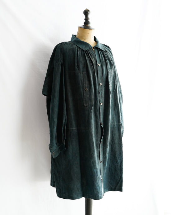 20Century French Antique Indigo linen maquignon coat biaude "Full open with D pocket"