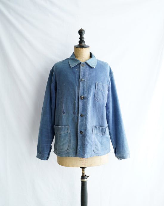 1940’s French Vintage LE MONT ST MICHEL Blue moleskin work jacket "V pocket"