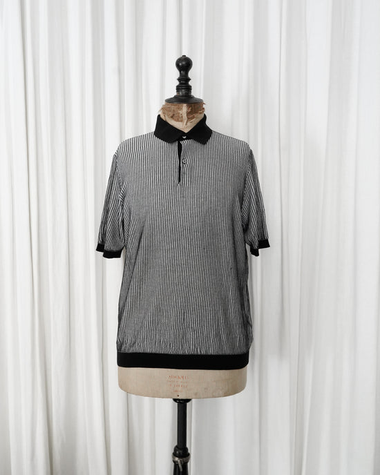 BALLANTYNE Two Tone Ribbed Cotton Knit Polo Shirt