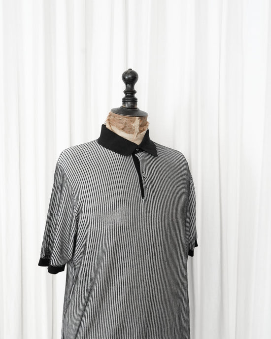 BALLANTYNE Two Tone Ribbed Cotton Knit Polo Shirt