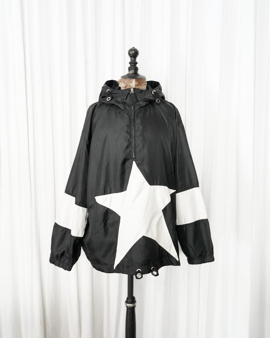 90s JET SET "the Wave" Black & White Star Nylon Anorak Jacket
