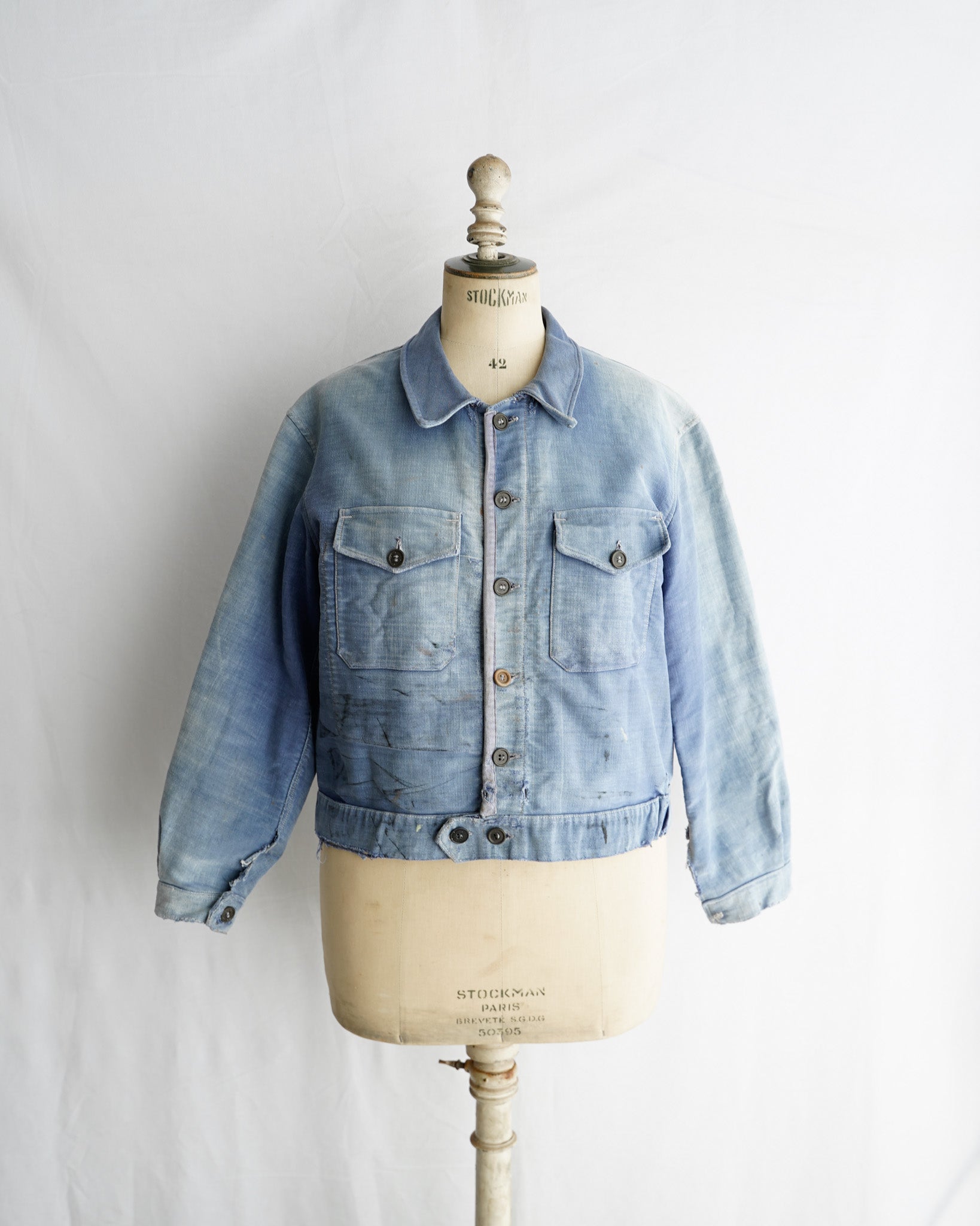 1940's French Vintage Mont-Saint-Michel Blue moleskin