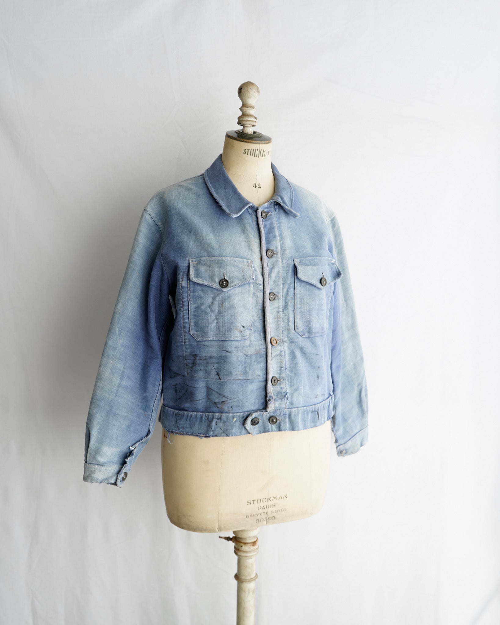 【美品】30's Blue Moleskin Jacket 3sixteen】French Work Jacket Washed Indigo Moleskin – Blue