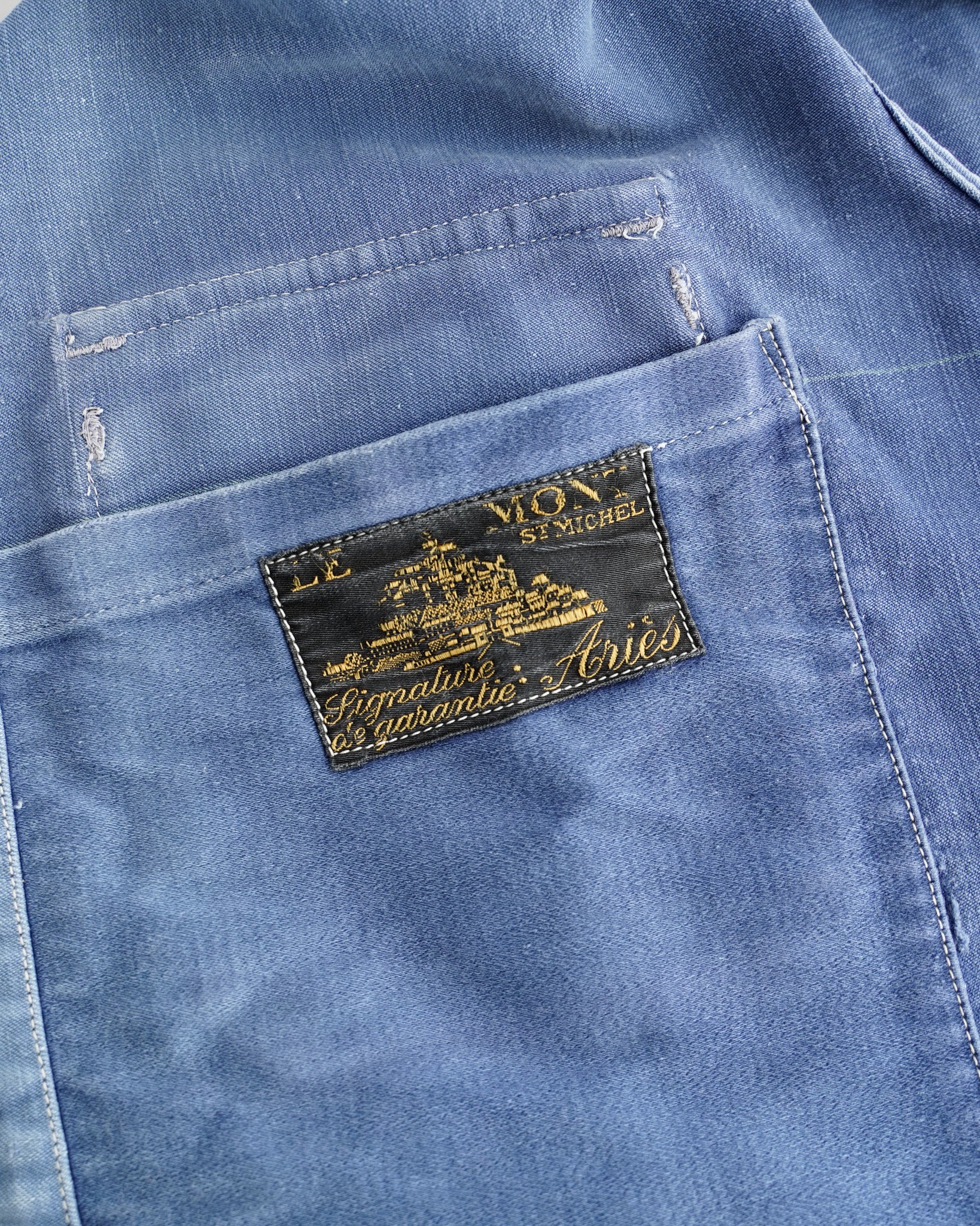1940's French Vintage Mont-Saint-Michel Blue moleskin cyclist