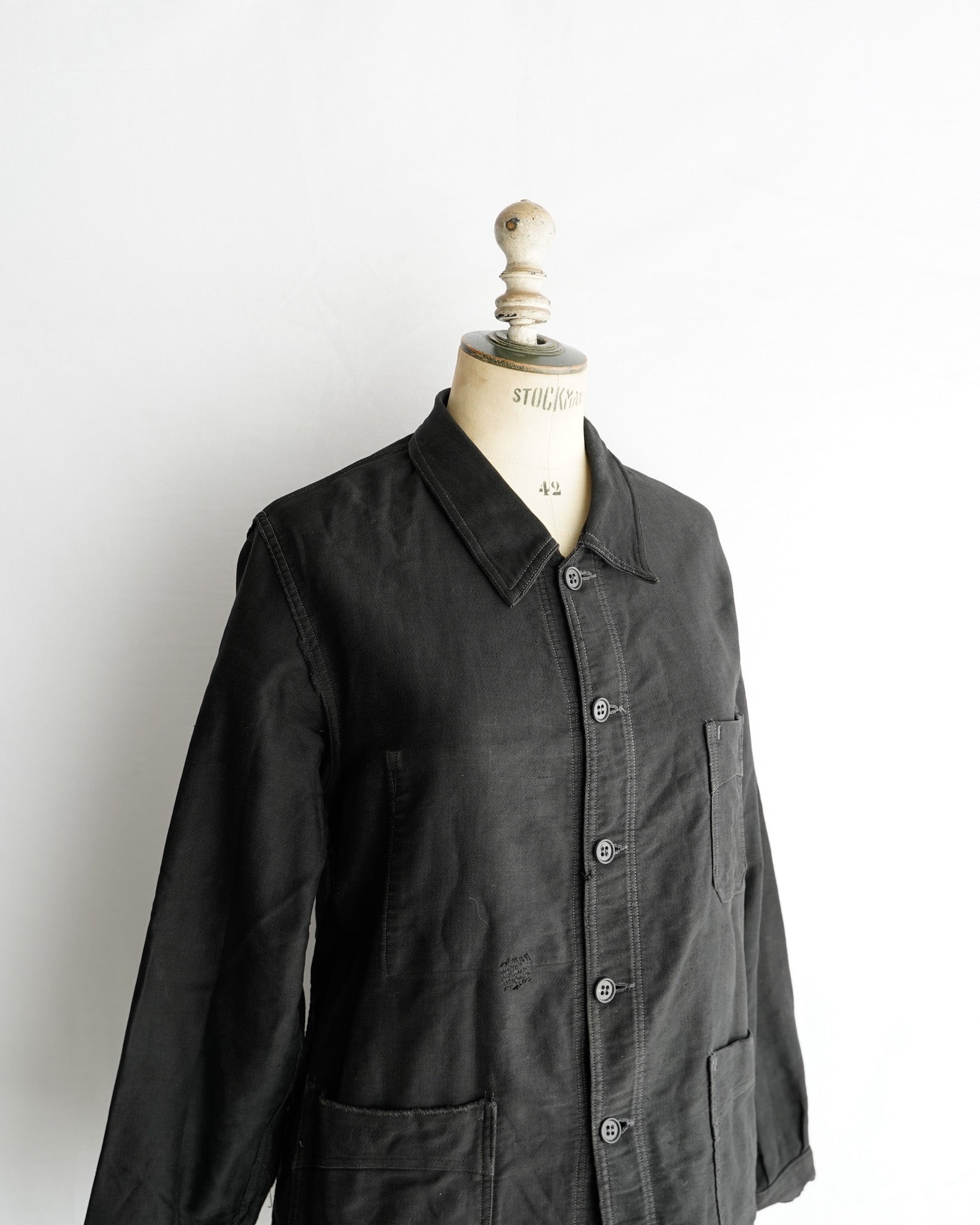 1940's French Vintage Black Moleskin work jacket 