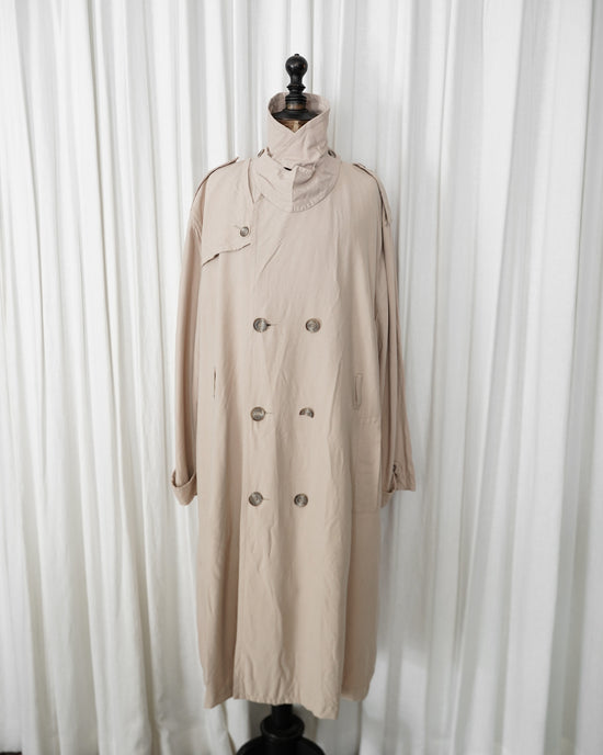 90s EMPORIO ARMANI Viscose Nylon Trench Style Bal Collar Coat Made in ITALY