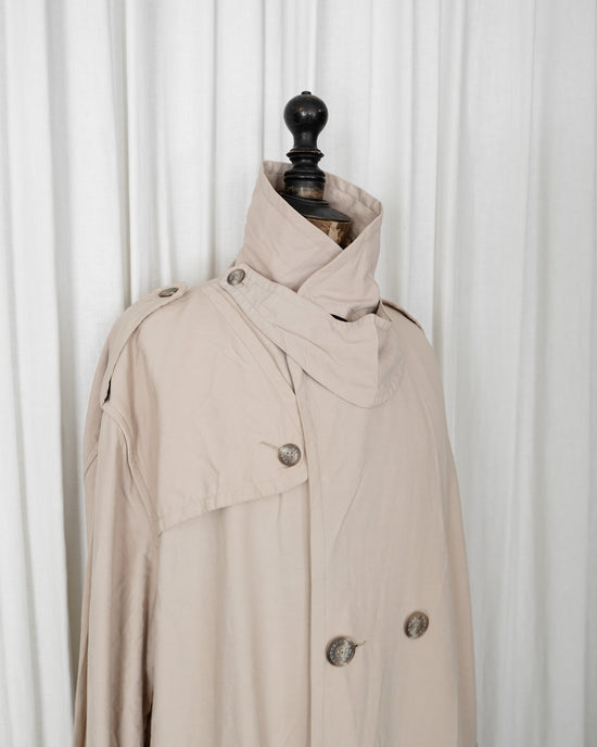 90s EMPORIO ARMANI Viscose Nylon Trench Style Bal Collar Coat Made in ITALY