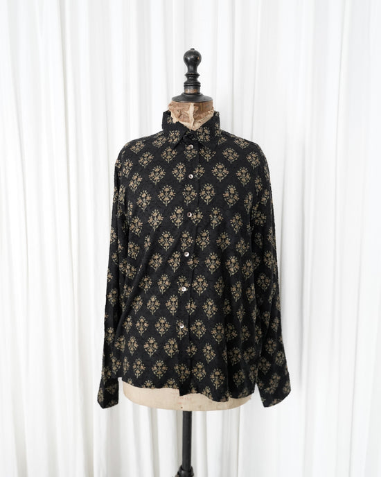 ANTIK BATIK homme Cut Jacquard Botanical Cotton Block Printed Shirt "Dead Stock"