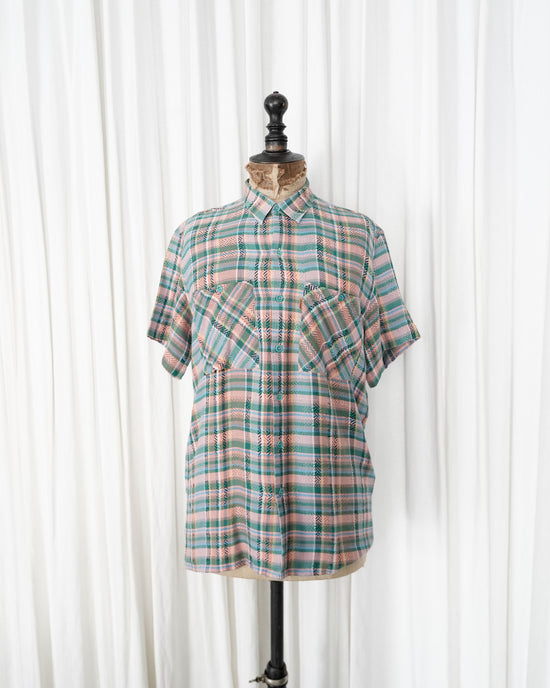 90s MISSONI UOMO Chevron Weaved 3D Plaid Cotton S/S shirt "Dead Stock"