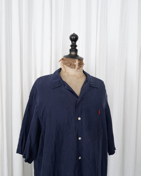 90s Polo by Ralph Lauren Midnight Navy Linen Open Collar Shirt