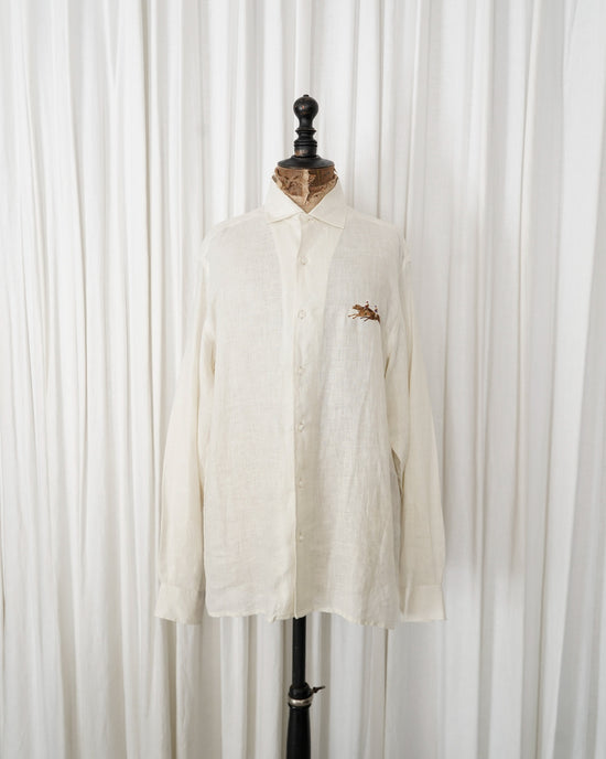90s Ralph Lauren Purple Label Polo Prayer Embroidery Special Linen Shirt Made in Italy