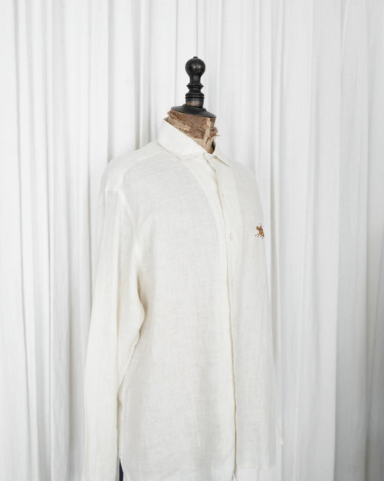 90s Ralph Lauren Purple Label Polo Prayer Embroidery Special Linen Shirt Made in Italy