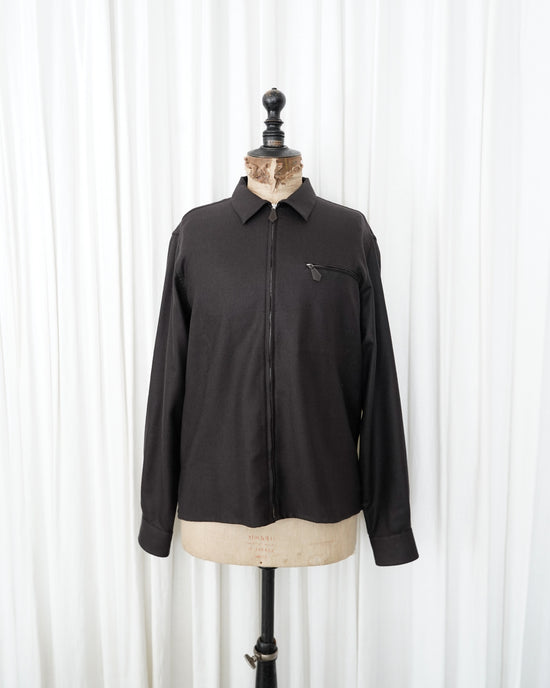 90s HERMÈS Wool Twill Zip Up Shirt Jacket with Selle Buttons Made in France "Dead Stock"