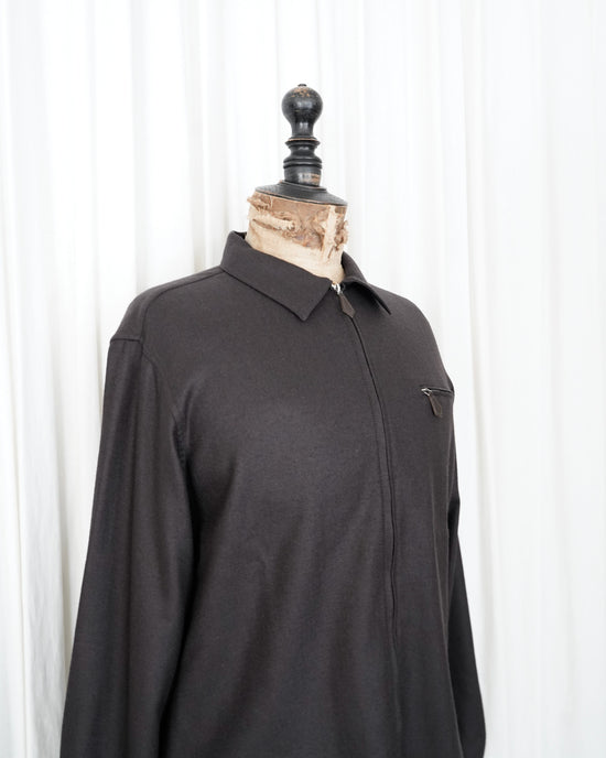 90s HERMÈS Wool Twill Zip Up Shirt Jacket with Selle Buttons Made in France "Dead Stock"