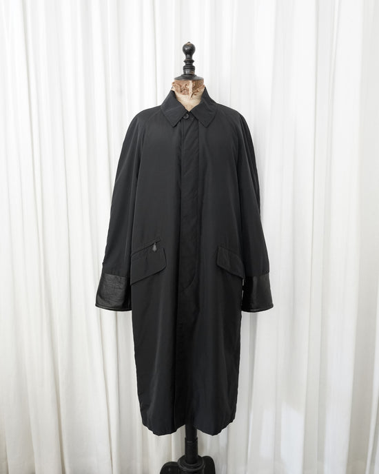90s HERMES PARIS LEATHER TRIMMED CUFFS & ZIP POCKET BALMACAAN COAT MADE IN FRANCE