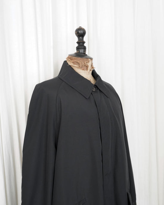 90s HERMES PARIS LEATHER TRIMMED CUFFS & ZIP POCKET BALMACAAN COAT MADE IN FRANCE