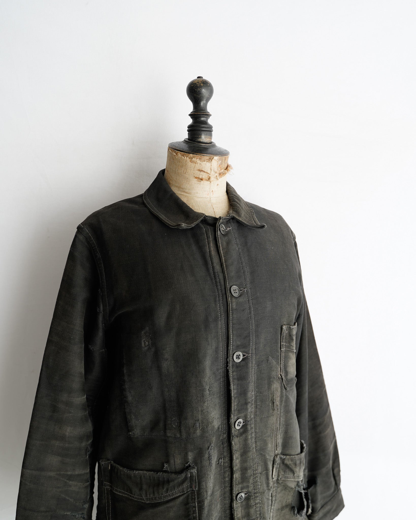 1940's French vintage Black moleskin work jacket 