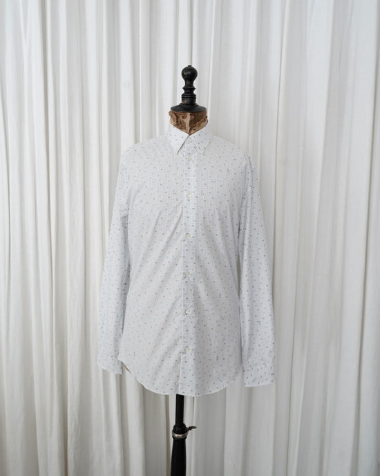 90s HERMÈS Paris  "OXH" Grid Check Jacquard Serie Button Cotton B.D Shirt Made in France