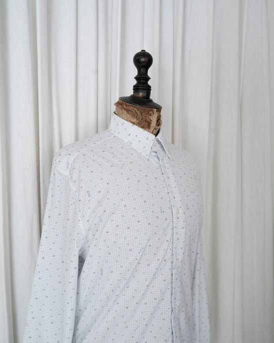 90s HERMÈS Paris  "OXH" Grid Check Jacquard Serie Button Cotton B.D Shirt Made in France