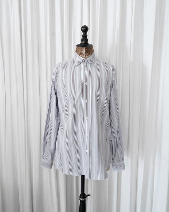 90s HERMÈS Paris  Multi Stripe Serie Button Cotton Shirt Made in France