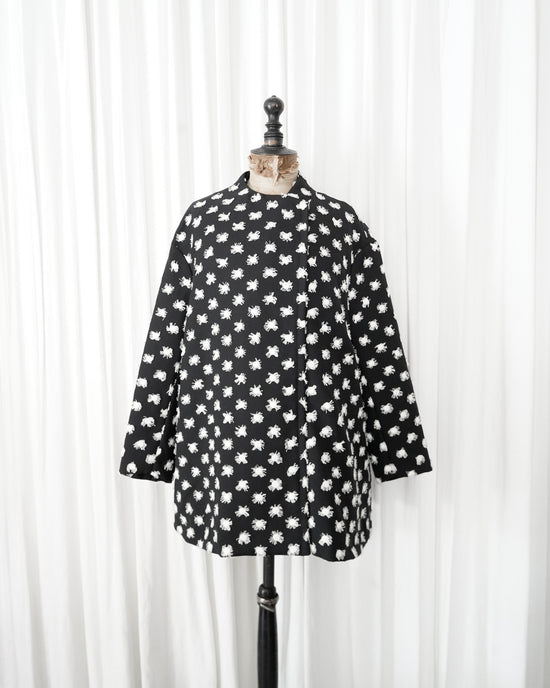 ASPESI Cut Jacquard Dot Asymmetric No Collar Coat Made in ITARY