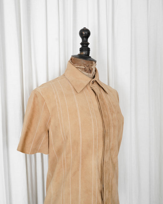 90s HERMÈS PARIS  Lambskin Suede Stripe Stitched Shirt Made in France