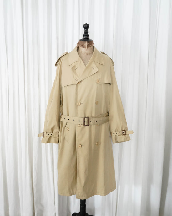 80s Yves Saint Laurent  Cotton Gabardine Double Breasted Trench Coat