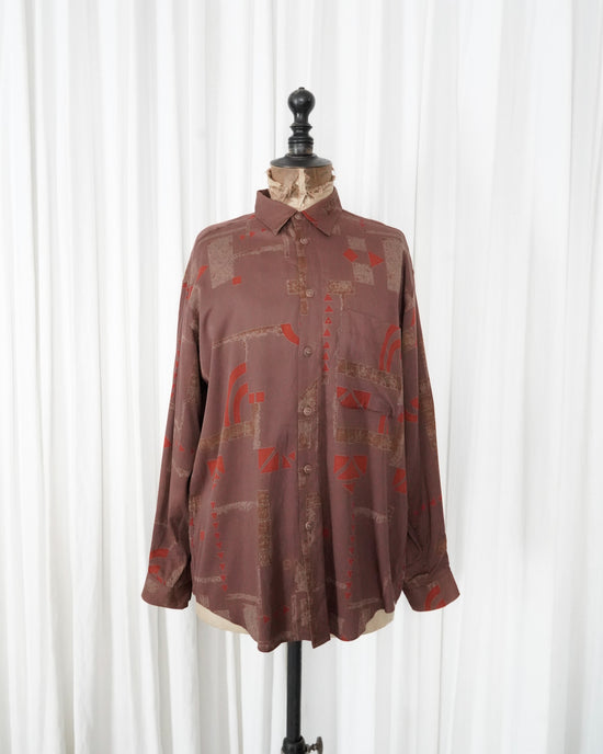 80s allegri Geometric Abstract Rayon Shirt