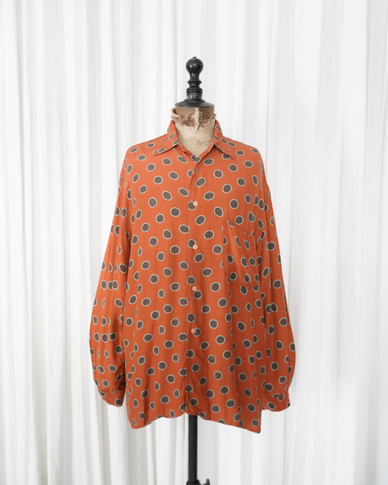90s GIORGIO ARMANI Rayon Circle Dot Shirt "MADE IN ITALY"