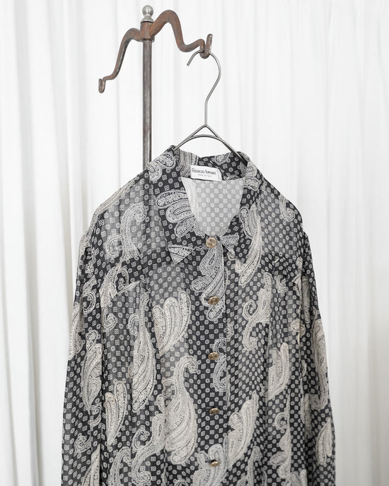 80s GIORGIO ARMANI Wool Chiffon Paisley Pattern Dress